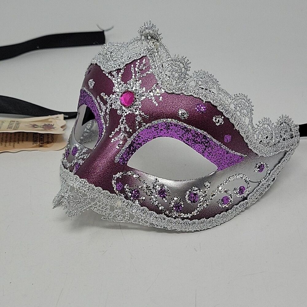 La Maschera Del Galeone Mardi Gras Mask Pier One Venice Italy White Purple Mask